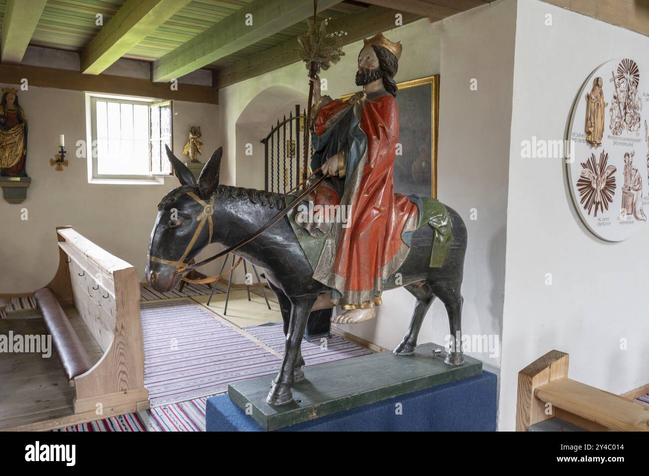 Cristo sulla palma asino, figura lignea del 1470 circa, Chiesa di San Jodokus, Bad Oberdorf, Oberallgaeu, Baviera, Germania, Europa Foto Stock