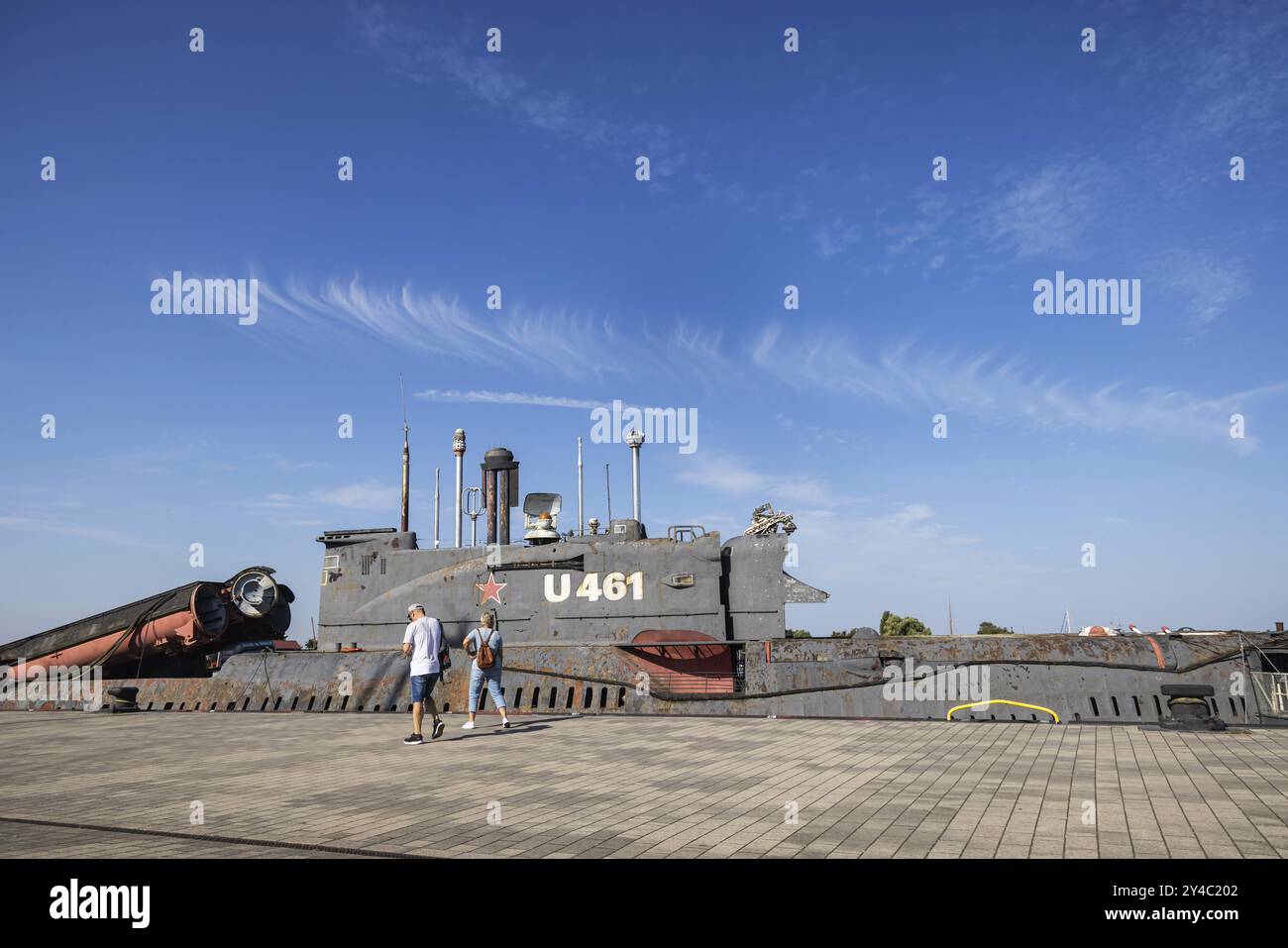 Sottomarino JULIETT U-461, ex sottomarino russo, attrazione turistica nel Museo marittimo di Peenemuende, isola di Usedom, Meclemburgo-Pomerania occidentale Foto Stock