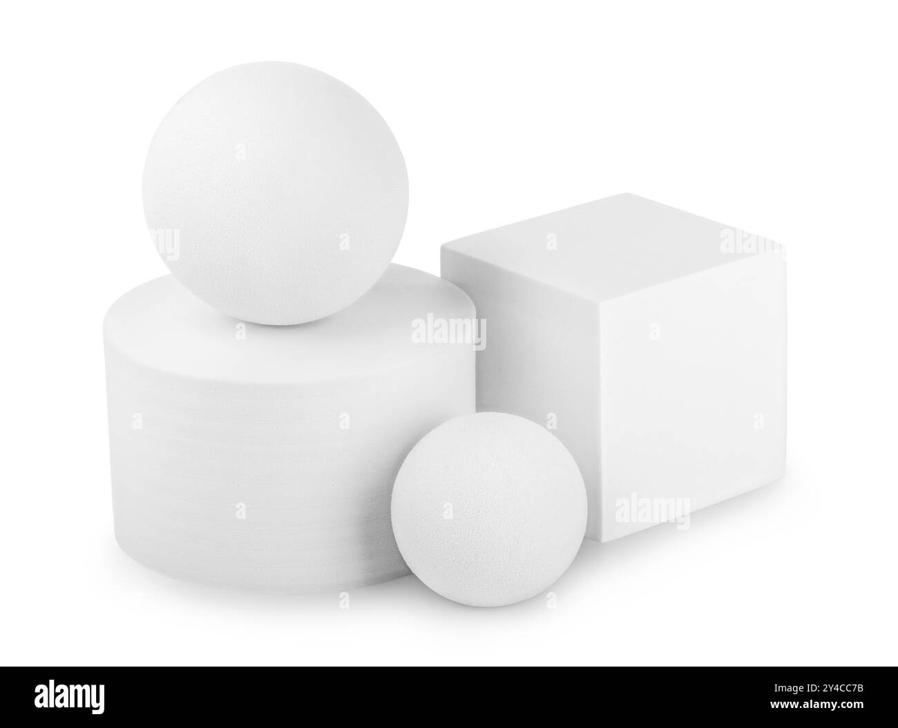 Figure geometriche bianche isolate su sfondo bianco Foto Stock