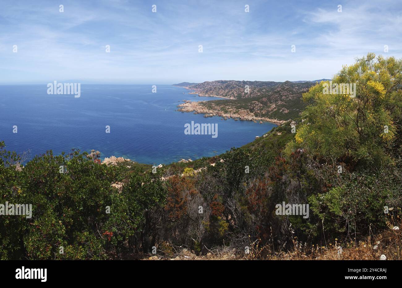 Vista panoramica sulla baia di Tinnari, Sardegna Foto Stock