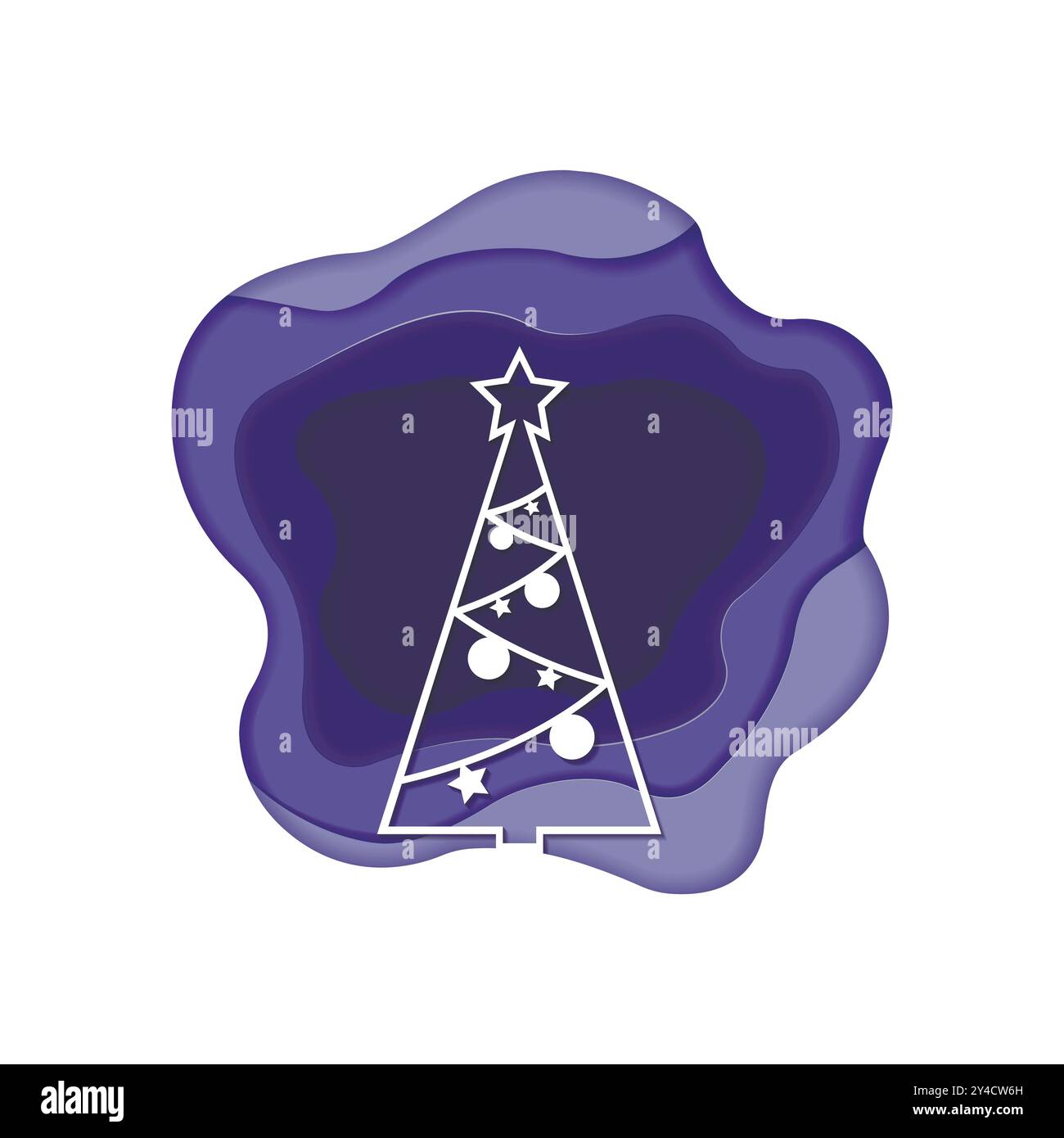 Albero di Natale con tecnica di taglio della carta. Anno nuovo. Illustrazione Vettoriale