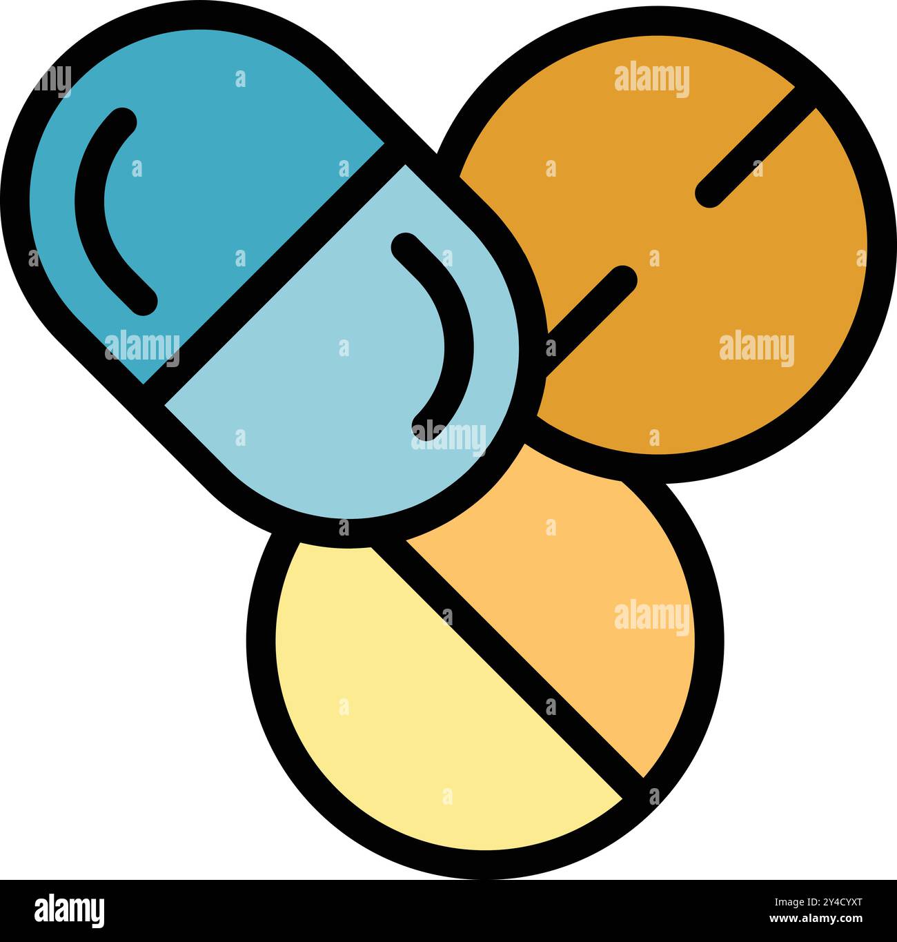 Immagine di pillole colorate che formano un triangolo, che rappresenta l'industria farmaceutica e i trattamenti medici Illustrazione Vettoriale