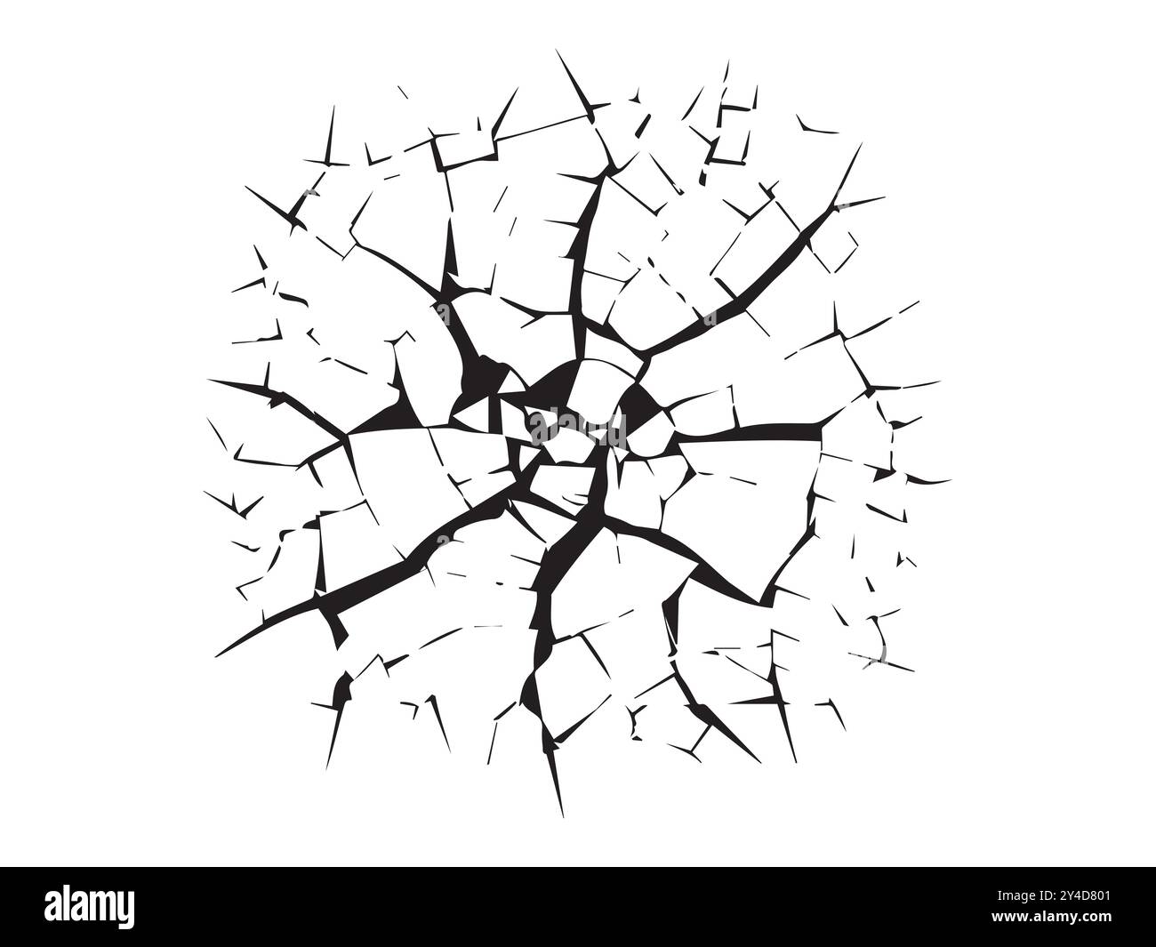 Silhouette nera di terra incrinata isolata su sfondo bianco. Concetto di illustrazione della siccità, terreno rotto, problemi ambientali, disordine naturale Illustrazione Vettoriale
