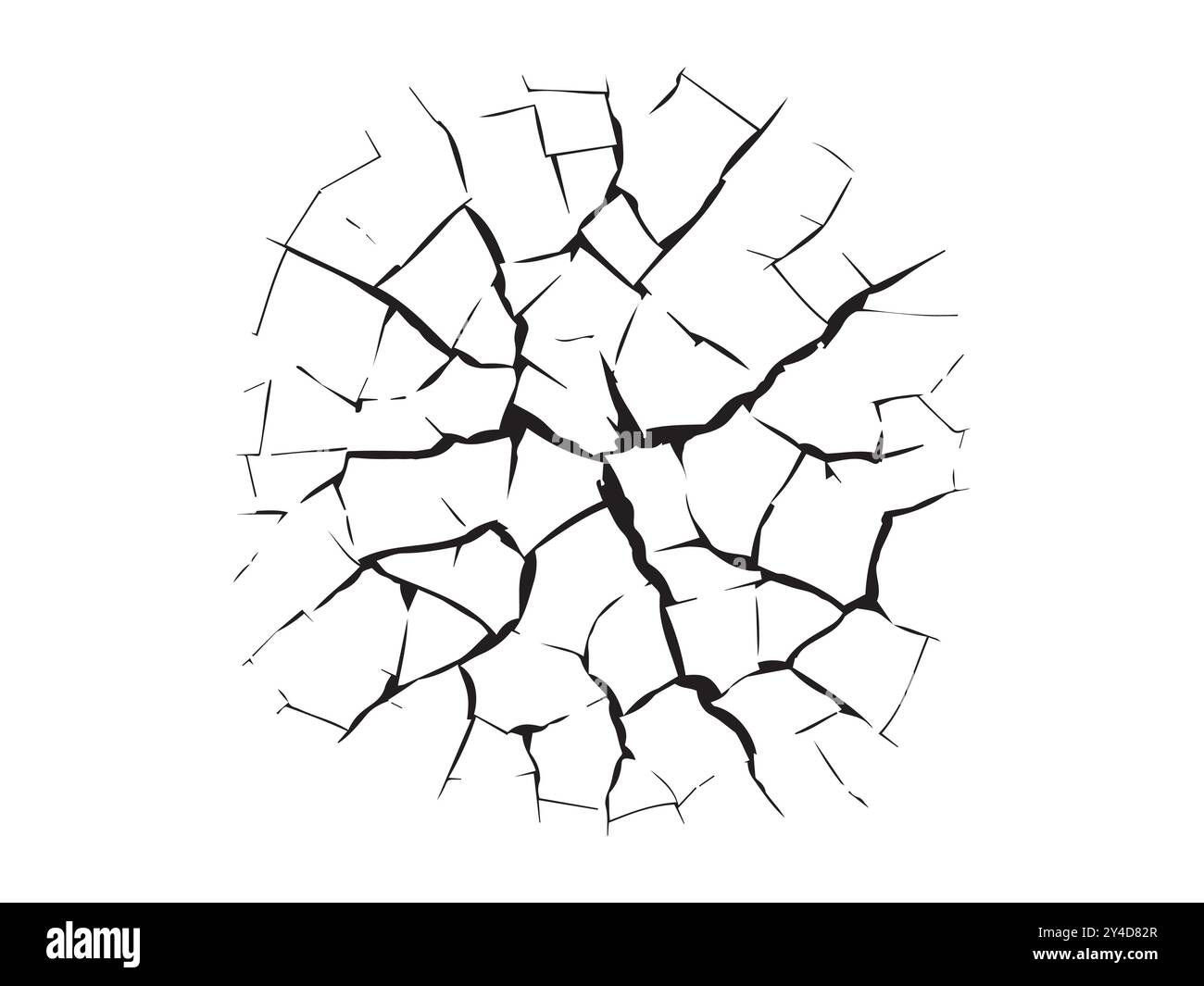 Silhouette nera di terra incrinata isolata su sfondo bianco. Concetto di illustrazione della siccità, terreno rotto, problemi ambientali, disordine naturale Illustrazione Vettoriale