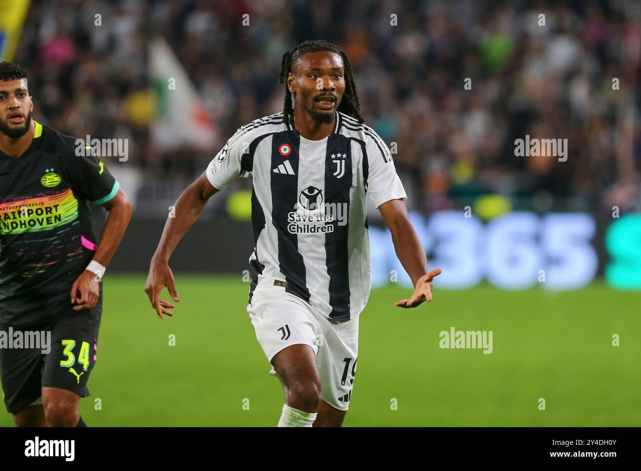 Khephren Thuram durante la partita di UEFA Champions League tra Juventus FC e PSV Eindhoven all'Allianz Stadium il 17 settembre 2024 a Torino. Foto Stock