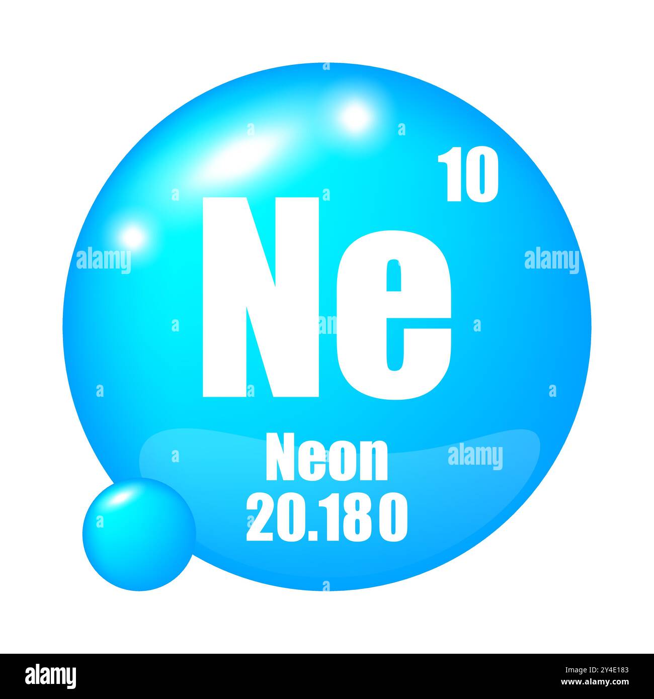 Icona elemento neon. Atomico numero dieci. Massa atomica 20.180. Simbolo circolare. Illustrazione Vettoriale