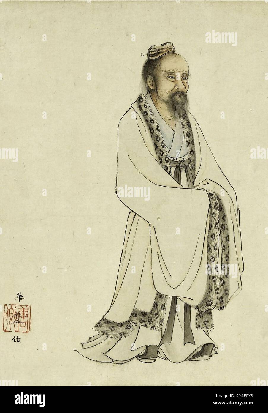 Disegno dell'antico filosofo taoista cinese Zhuang Zhou comunemente noto come Zhuangzi o Chuang Tzu che visse intorno al IV secolo a.C. Foto Stock