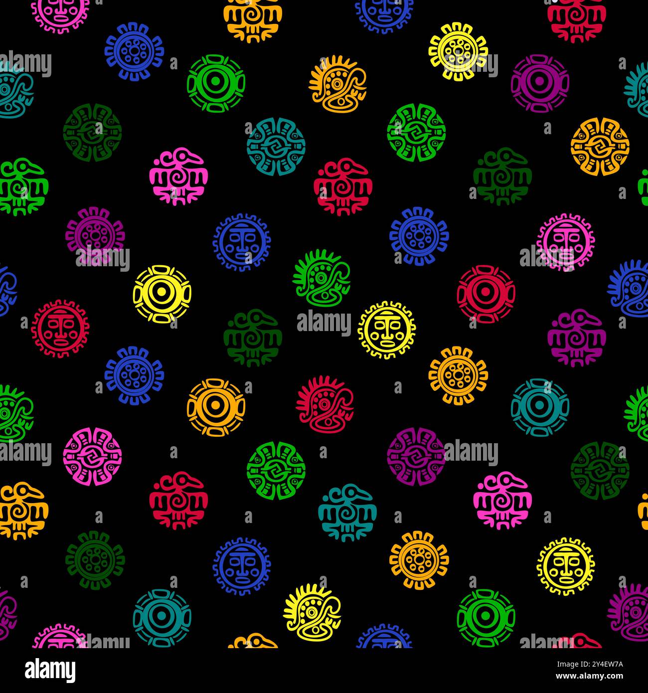 Motivo senza cuciture con geroglifici Maya o Aztec. Sfondo senza interruzioni con cimeli di indiani americani personaggi dingbat per il tuo design Illustrazione Vettoriale