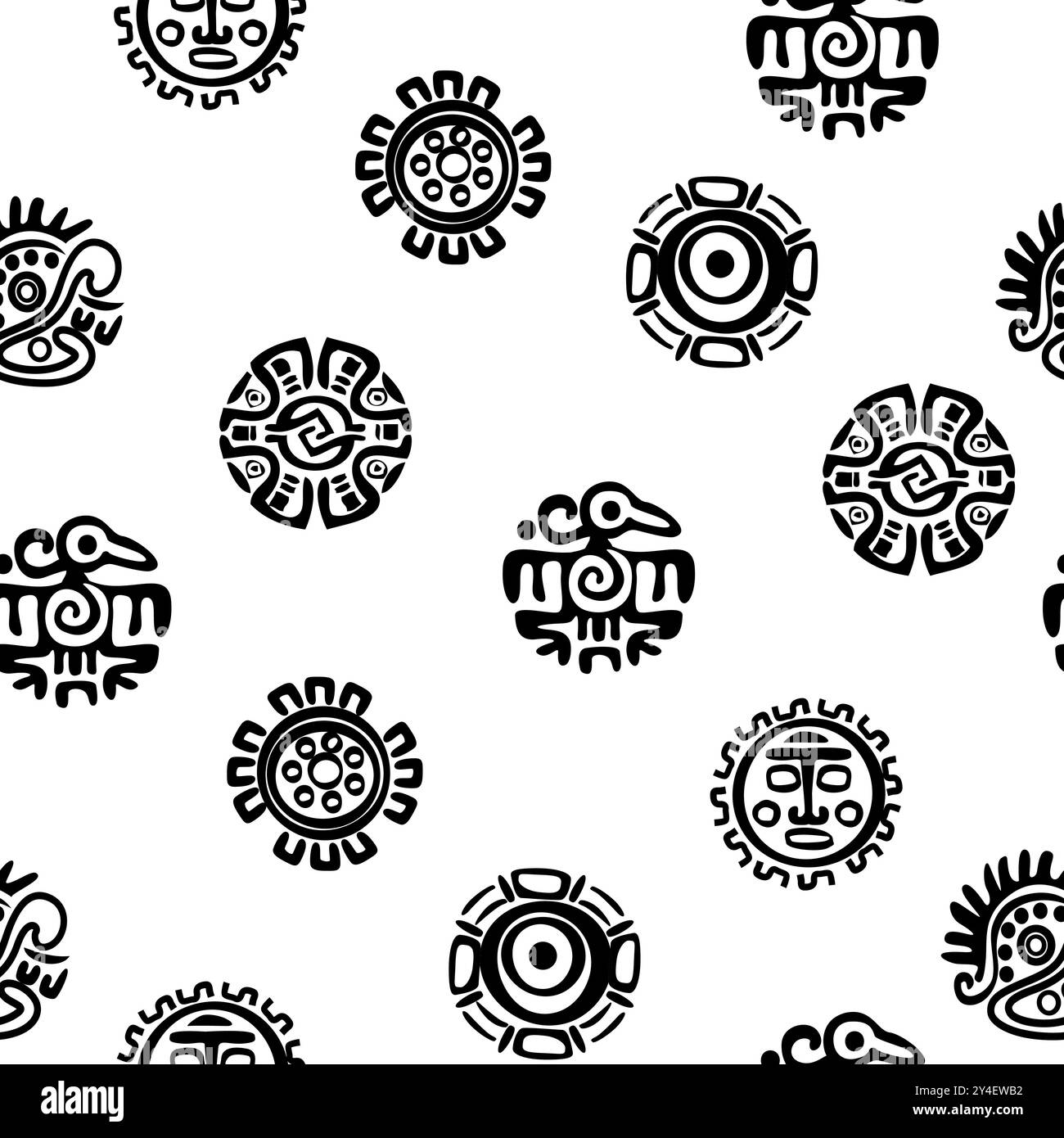 Motivo senza cuciture con geroglifici Maya o Aztec. Sfondo senza interruzioni con cimeli di indiani americani personaggi dingbat per il tuo design Illustrazione Vettoriale