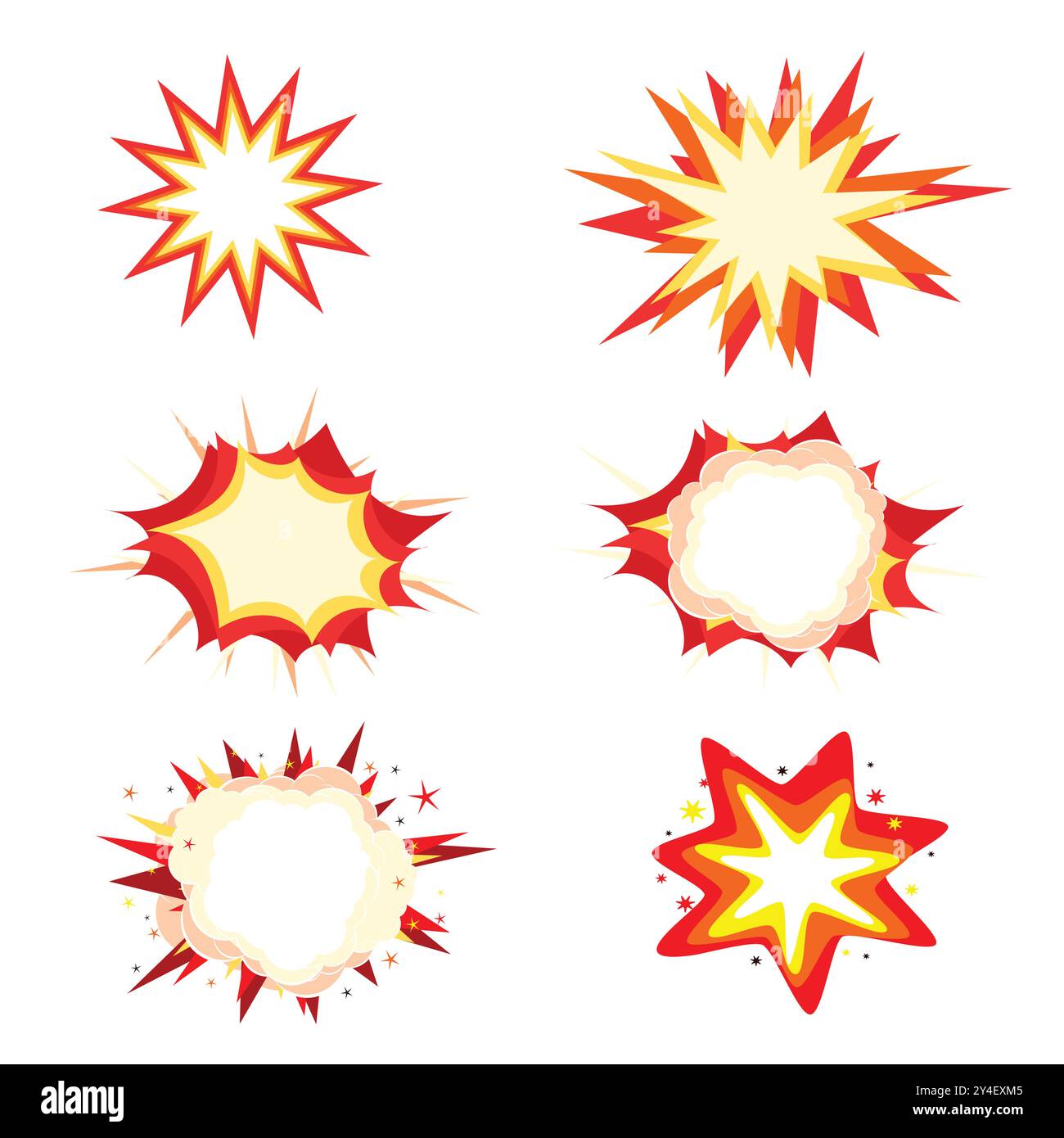 Serie di bolle esplosive in stile comico su sfondo bianco Illustrazione Vettoriale