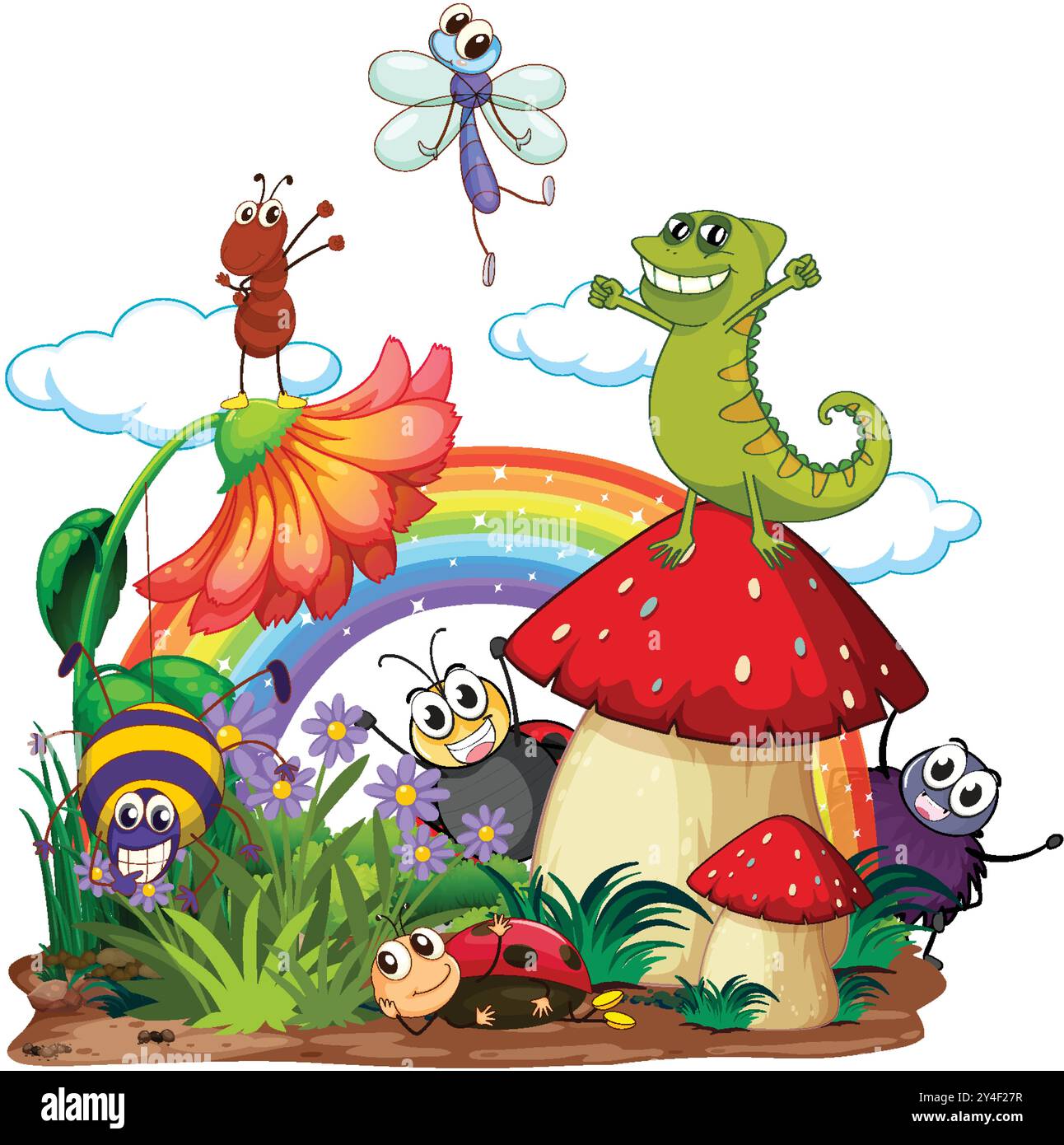 Animali e insetti colorati in una foresta Illustrazione Vettoriale