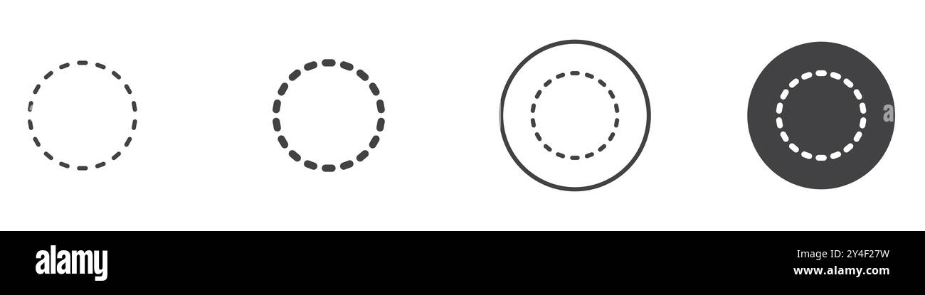 Icona cerchio impostata in stile contorno linea sottile e segno vettoriale lineare Illustrazione Vettoriale