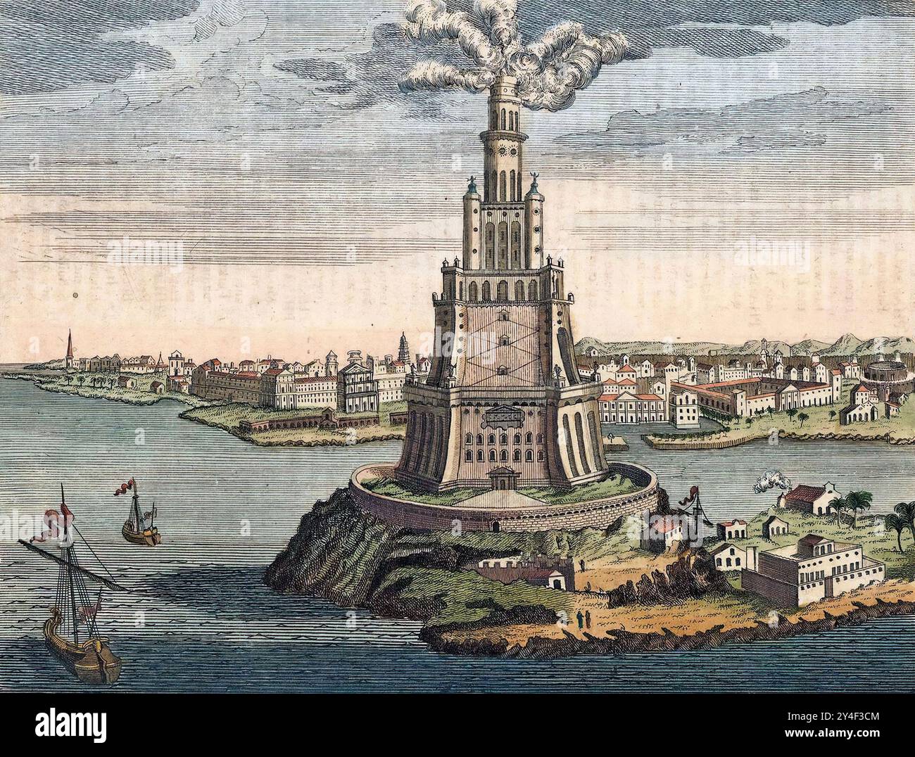 7395.il Faro di Alessandria, talvolta chiamato Pharos di Alessandria, era un faro costruito da Tolomeo II Filadelfo, re d'Egitto, (280–2) Foto Stock