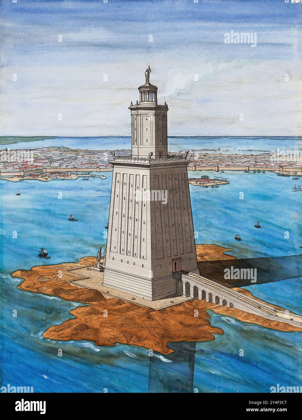7395.il Faro di Alessandria, talvolta chiamato Pharos di Alessandria, era un faro costruito da Tolomeo II Filadelfo, re d'Egitto, (280–2) Foto Stock