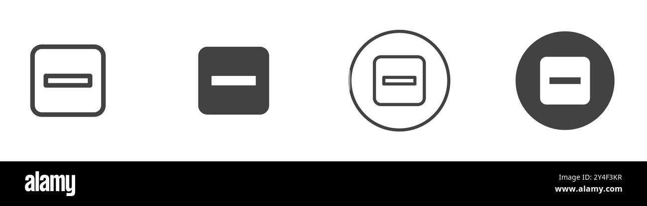 Icona meno impostata in stile contorno linea sottile e segno vettoriale lineare Illustrazione Vettoriale