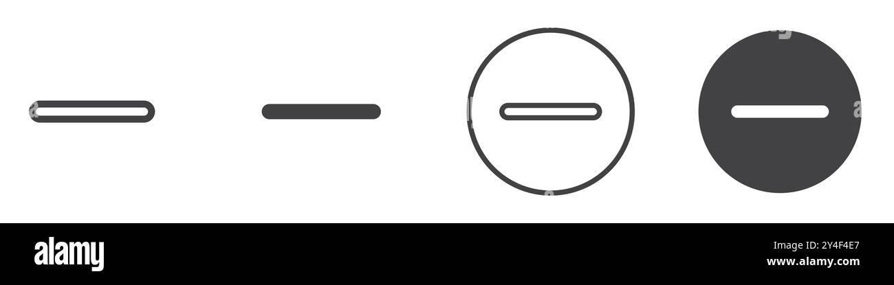 Icona meno impostata in stile contorno linea sottile e segno vettoriale lineare Illustrazione Vettoriale
