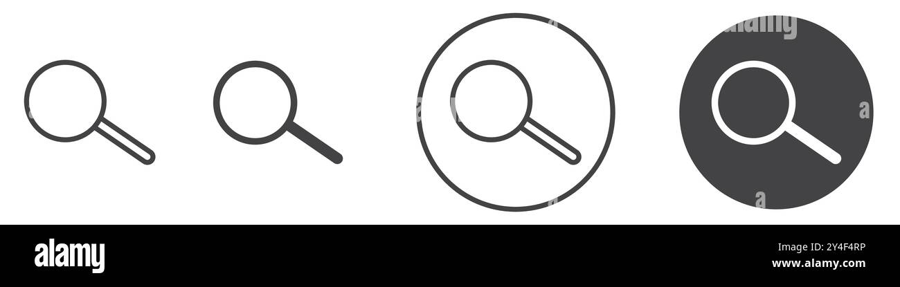 Icona di ricerca impostata in stile contorno linea sottile e segno vettoriale lineare Illustrazione Vettoriale