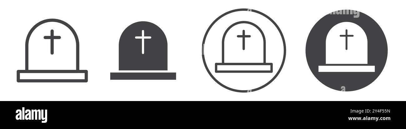 Icona Tombstone impostata in stile contorno linea sottile e segno vettoriale lineare Illustrazione Vettoriale