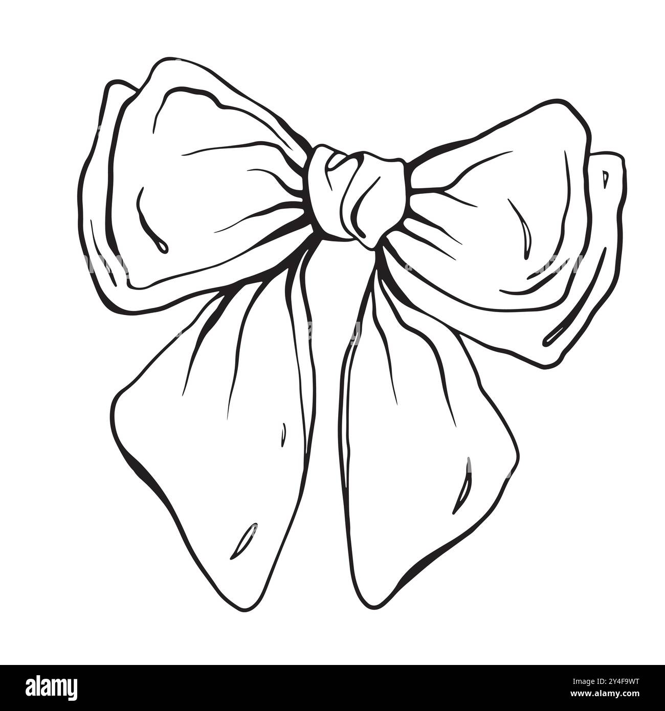 Festa di compleanno Vector Bow. Oggetto di stile inciso isolato. Disegno lineare in bianco e nero per le vacanze delle icone. Disegnare a mano lo schizzo del progetto Illustrazione Vettoriale