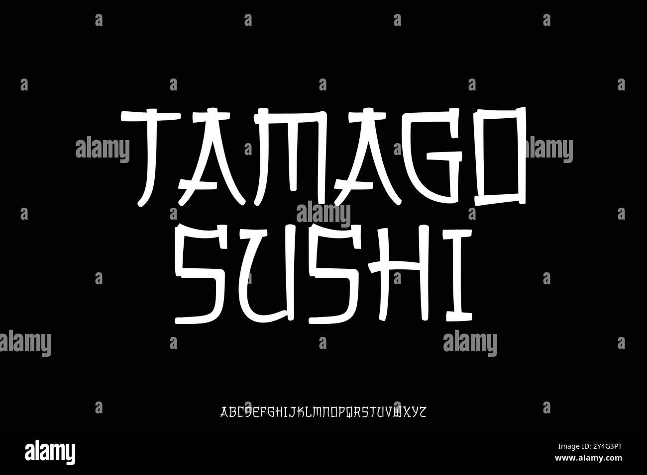 Caratteri vettoriali decorativi moderni in stile giapponese. Carattere sushi bar Illustrazione Vettoriale