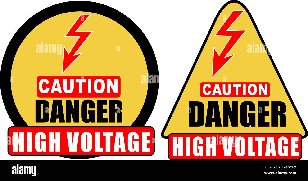 Cartello di avvertenza pericolo di alta tensione Electricity 440 in giallo Illustrazione Vettoriale