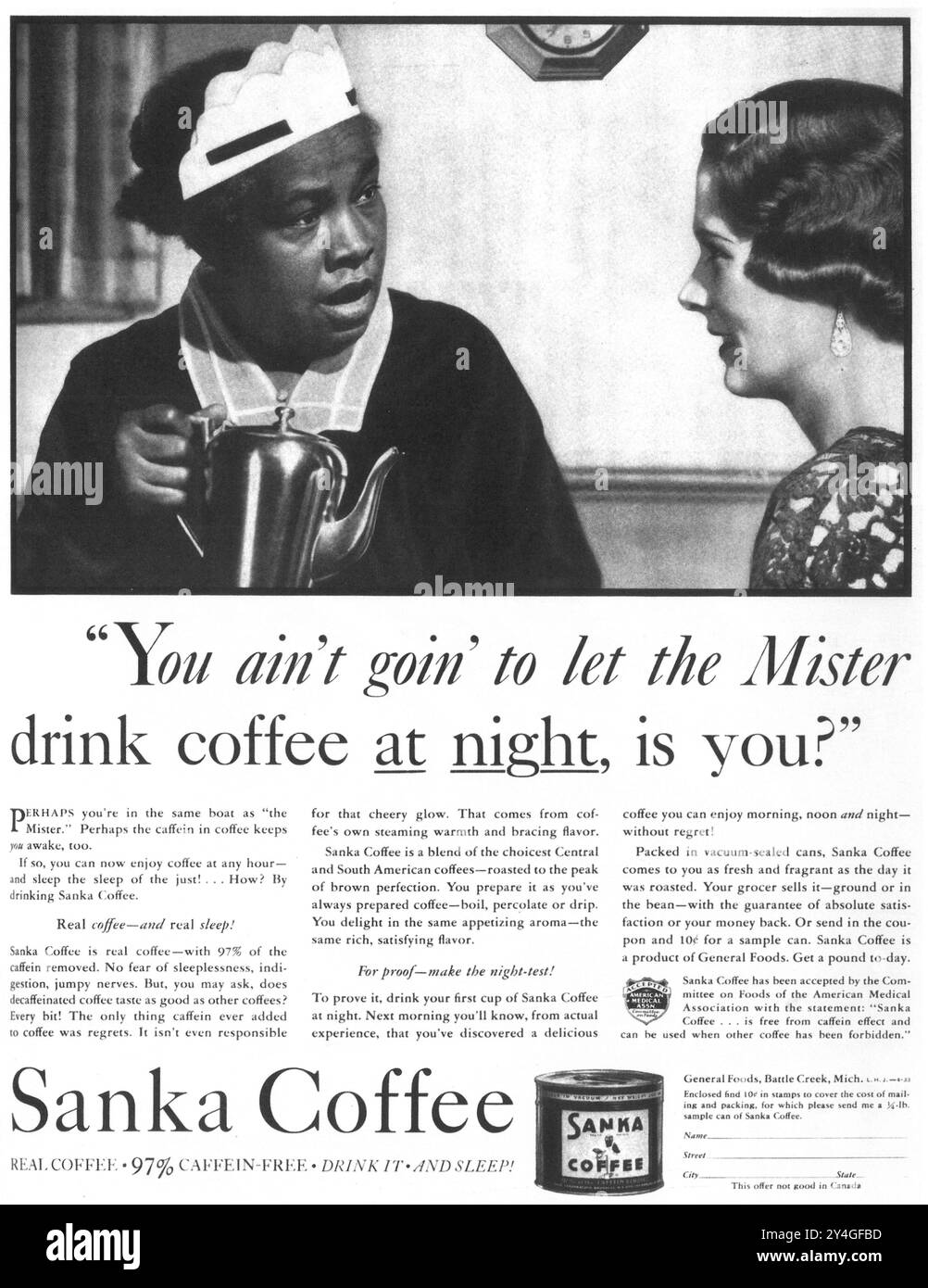 1933 Sanka Coffee ad Foto Stock