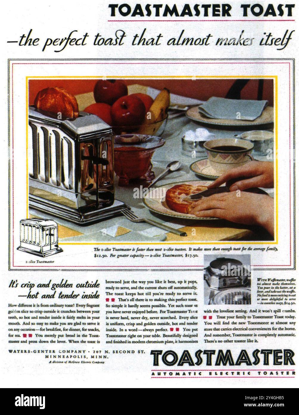 1931 ad. Toastmaster tostapane Foto Stock
