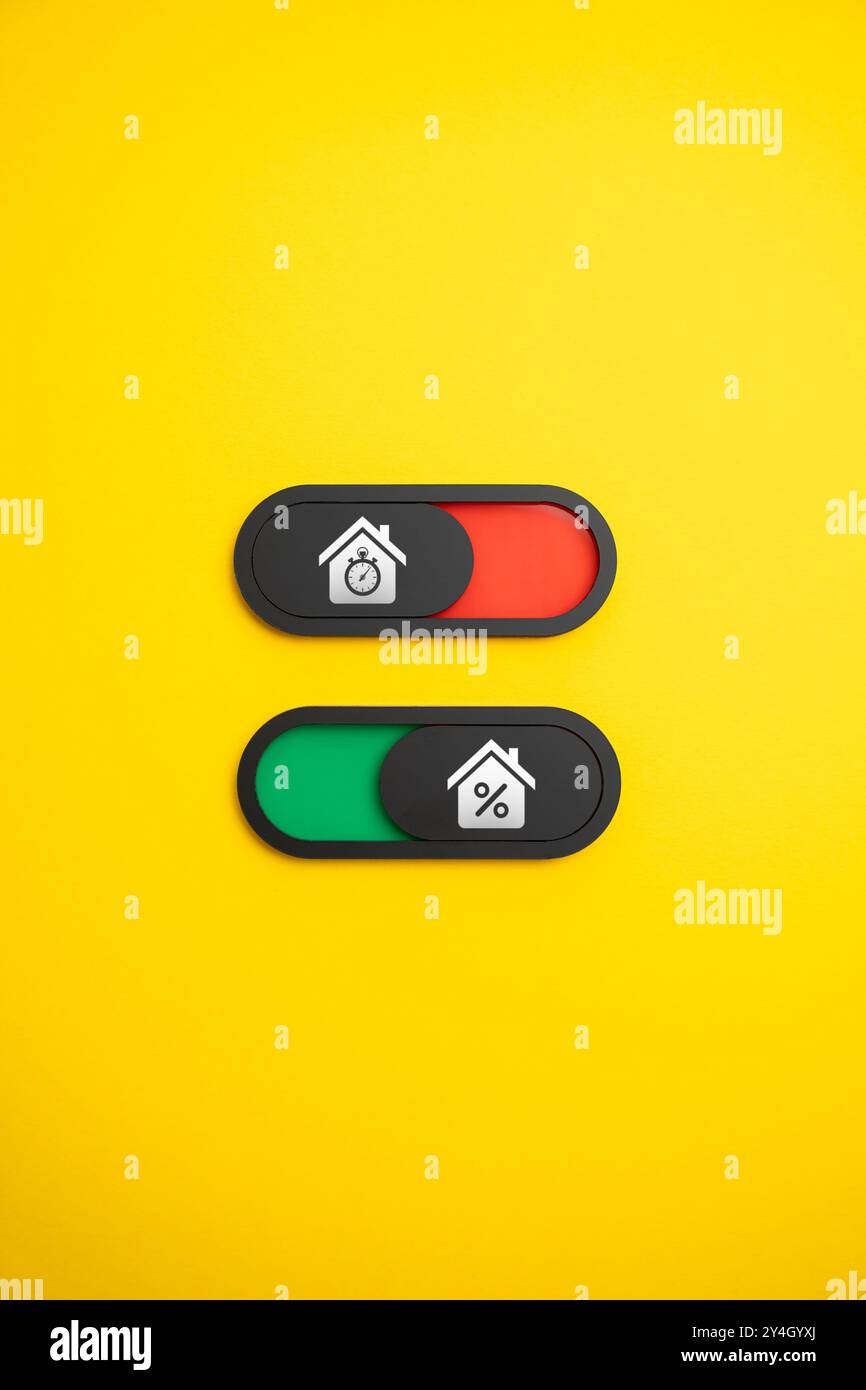 Smetti di noleggiare e prendi un mutuo per comprare una casa. Anticipare l'elevata mobilità o sistemarsi in un unico posto e acquistare una casa. Programmi di credito a sostegno dei giovani Foto Stock