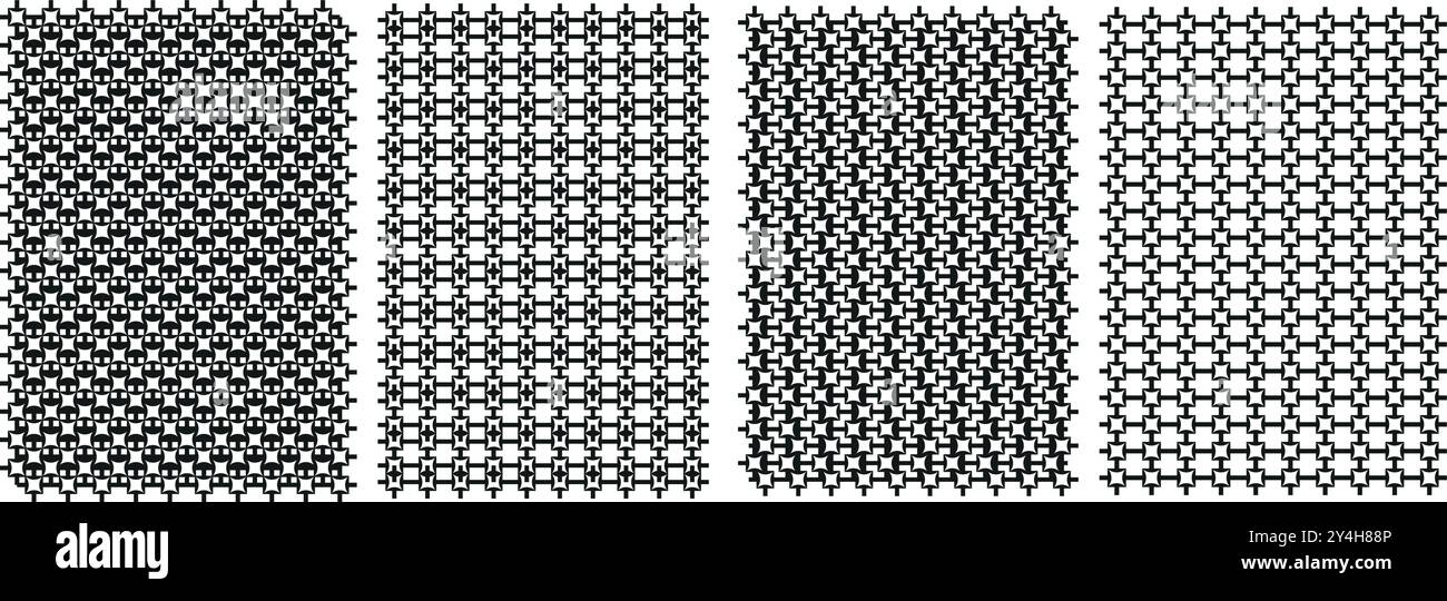 Sfondo geometrico astratto vettoriale senza cuciture, stampe uniche in grigio e bianco senza fine, moderno set di motivi tessili per tessuti. Illustrazione Vettoriale