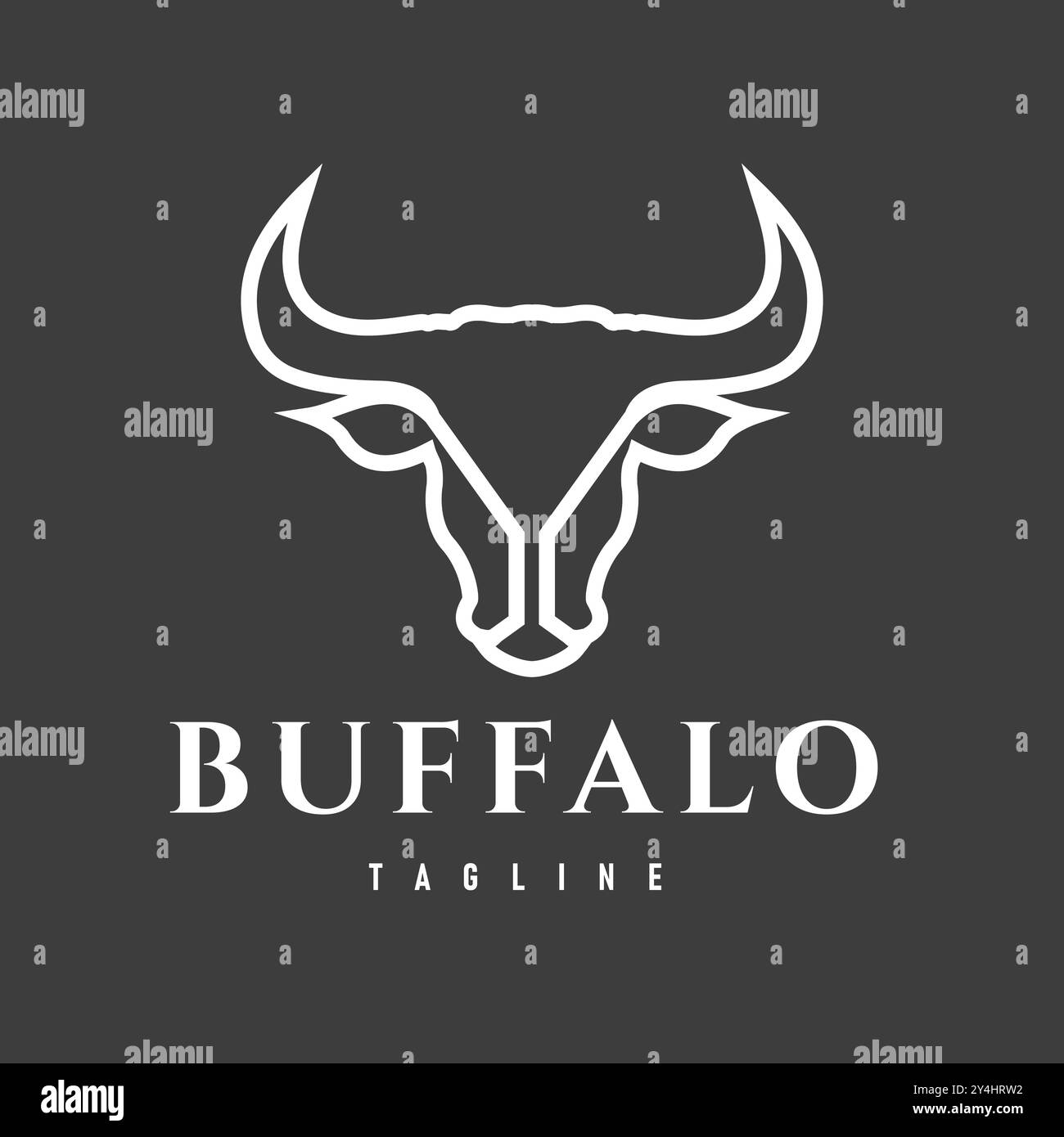 Semplice illustrazione vettoriale in bianco e nero con logo Buffalo Head e sfondo scuro Illustrazione Vettoriale