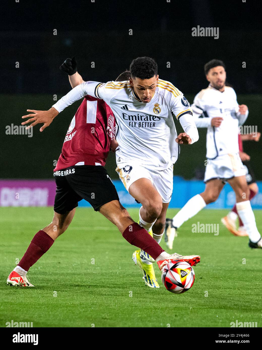 Madrid, Spagna. 11 febbraio 2024. 1 RFEF League Real Madrid Castilla vs ad Mérida. Stadio Alfredo di Stefano. Alvaro Rodríguez durante la partita Foto Stock