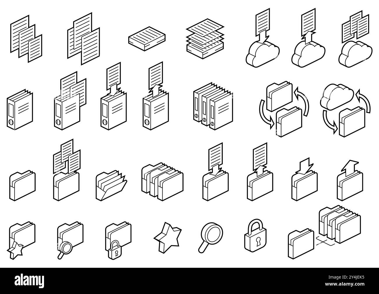 Icona cartelle e file in isometria. Immagine per sito Web, app, logo, design dell'interfaccia utente. Illustrazione Vettoriale
