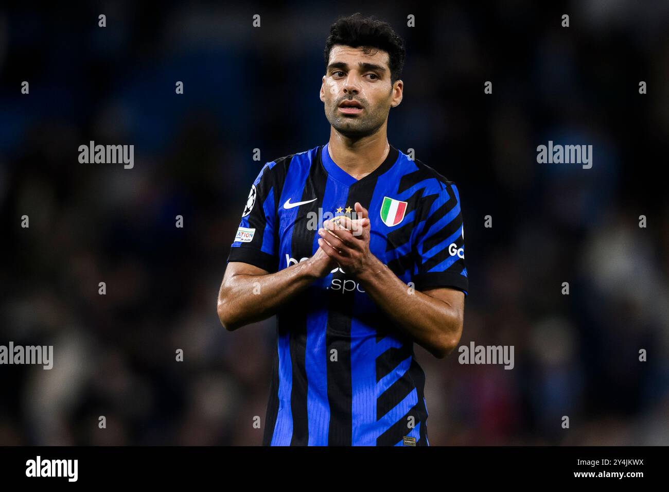 Manchester, Regno Unito. 18 settembre 2024. Mehdi Taremi del FC Internazionale gesti al termine della partita di calcio della fase MD1 della UEFA Champions League 2024/25 tra Manchester City FC e FC Internazionale. Crediti: Nicolò campo/Alamy Live News Foto Stock