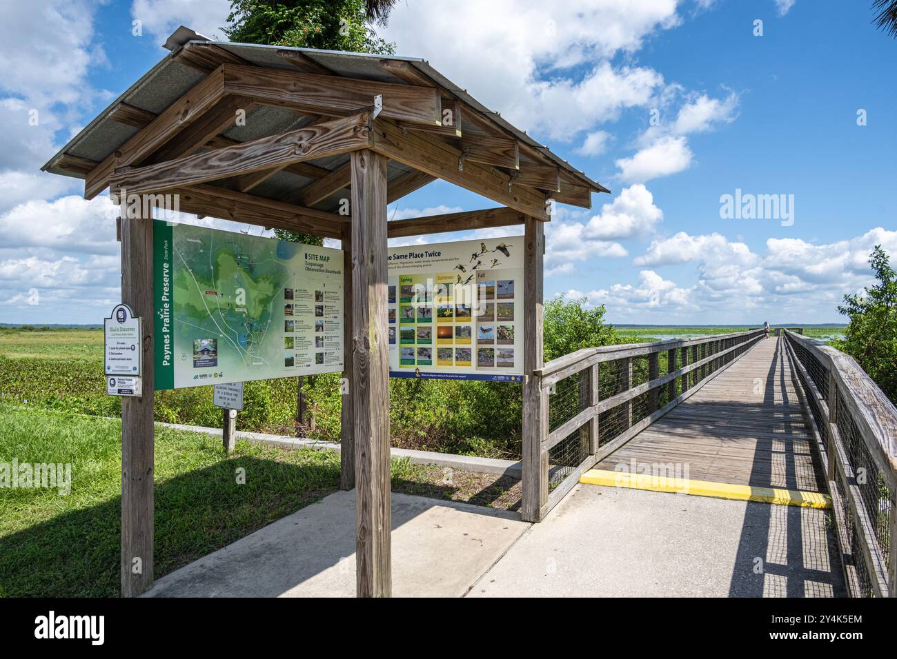 Passeggiata panoramica sull'Ecopassage presso il Paynes Prairie Preserve state Park lungo gli Stati Uniti Autostrada 441 a Micanopy, Florida, vicino a Gainesville. (USA) Foto Stock