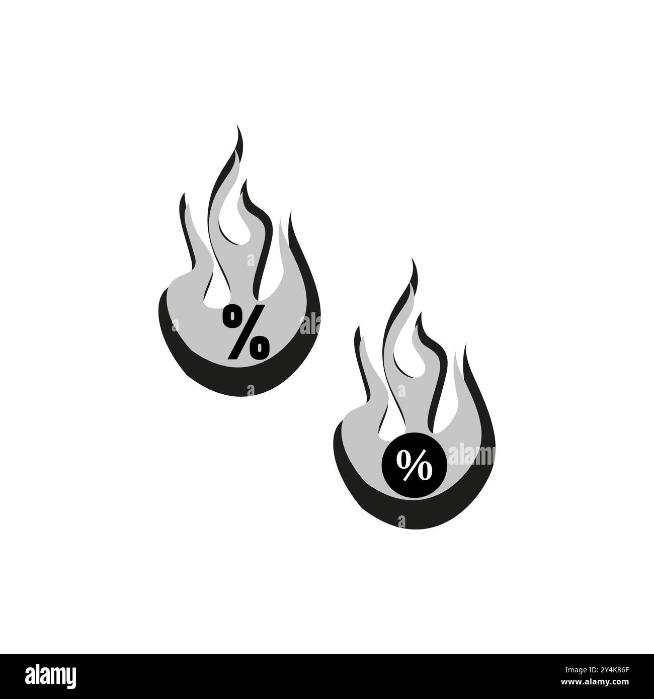 Il simbolo di percentuale si accende. Concetto di sconto bruciante. Offerta vettoriale. Icona di vendita Fiery. Illustrazione Vettoriale
