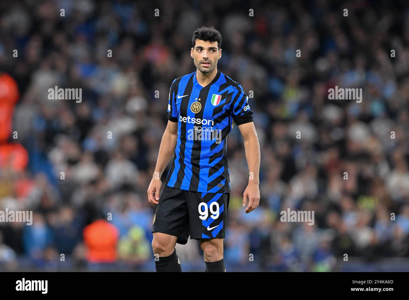 Mehdi Taremi dell'Inter Milan durante la partita di tappa della UEFA Champions League Manchester City vs Inter Milan all'Etihad Stadium di Manchester, Regno Unito, 18 settembre 2024 (foto di Cody Froggatt/News Images) Foto Stock