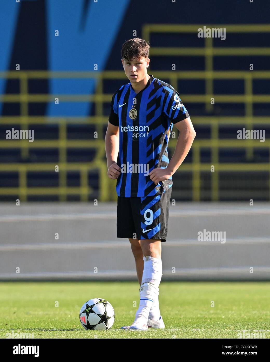 Matteo Lavelli dell'Inter Milan durante la partita di UEFA Youth League Manchester City vs Inter Milan al Joie Stadium di Manchester, Regno Unito, 18 settembre 2024 (foto di Cody Froggatt/News Images) Foto Stock