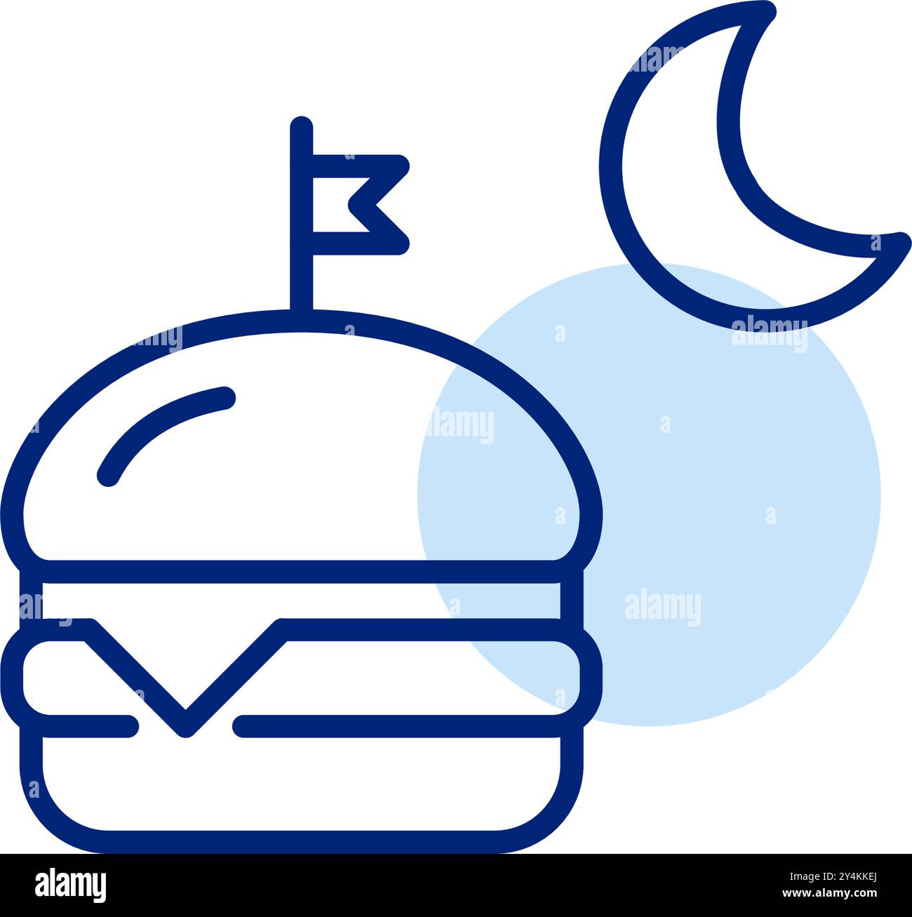 Crea cheeseburger, bandiera e luna. Voglie notturne, consegna del cibo 24 ore su 24. Pixel Perfect, icona del vettore di traccia modificabile Illustrazione Vettoriale