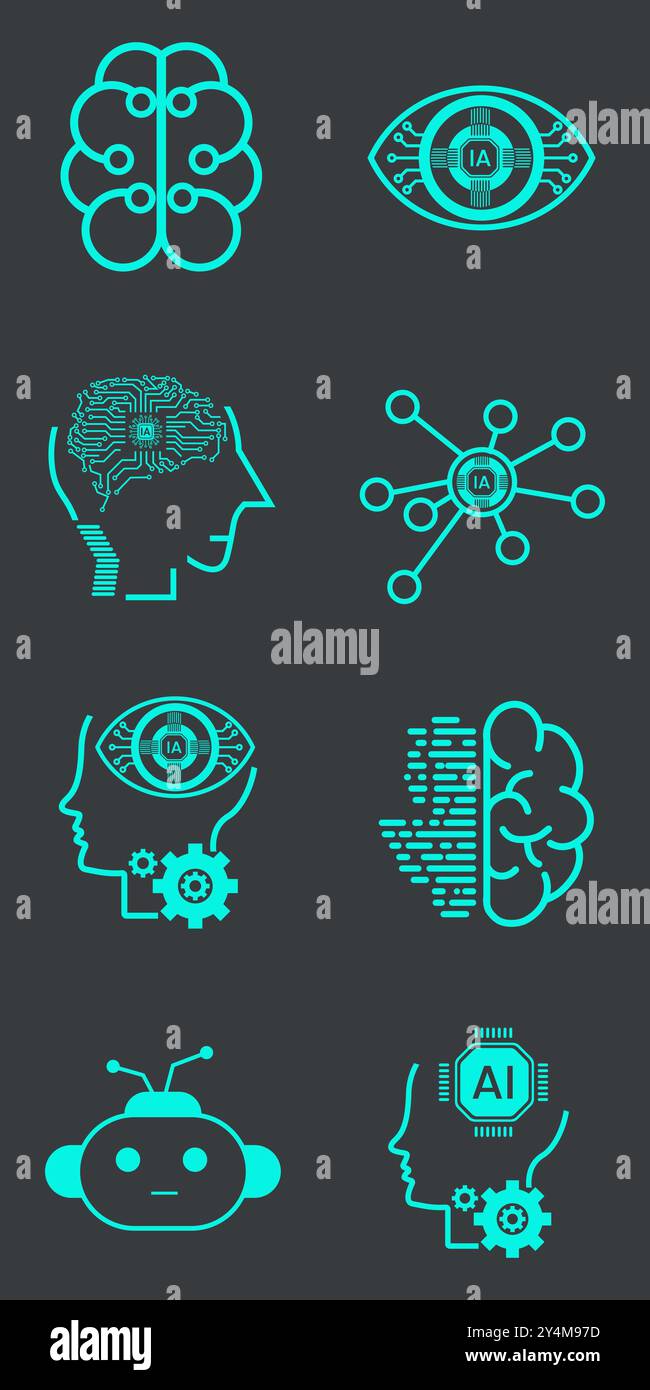 Raccolta di icone della linea vettoriale correlate all'intelligenza artificiale. Contiene icone come Face Recognition e Artificial Intelligence Vector Illustrat Illustrazione Vettoriale