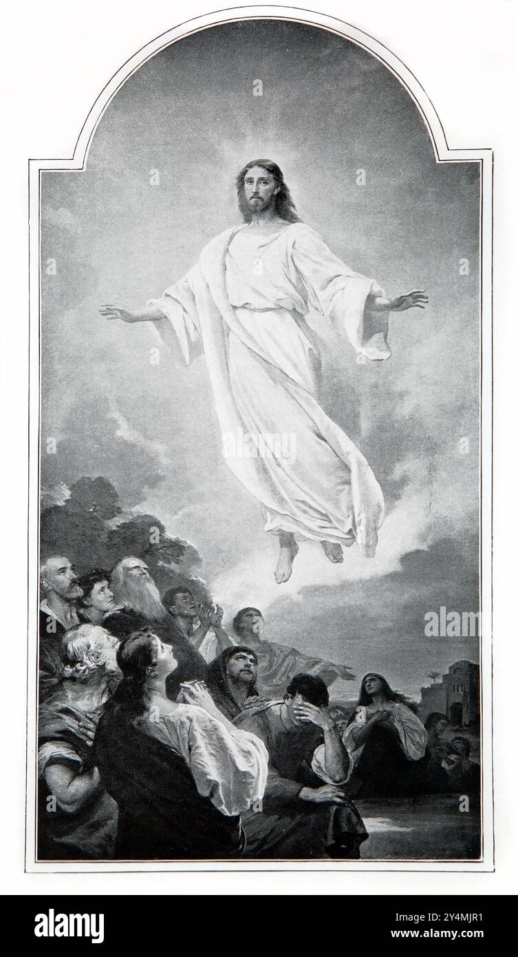 Illustrazione dell'Ascensione di Gesù Cristo dalla pittura di Ernst Von Liphart nell'edizione 1902 della Bibbia del bambino stampata Cassell and Company Foto Stock