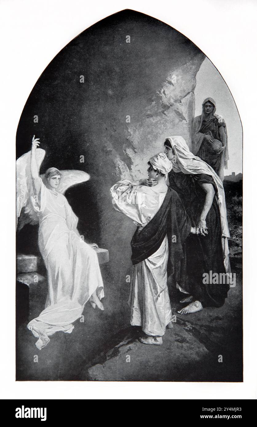 Illustrazione The Angel at the Door of the Sepulchre as Three Mary's Enter (Matteo 28) da Painting the Women at the Tomb di Alex Ender nel 1902 Foto Stock