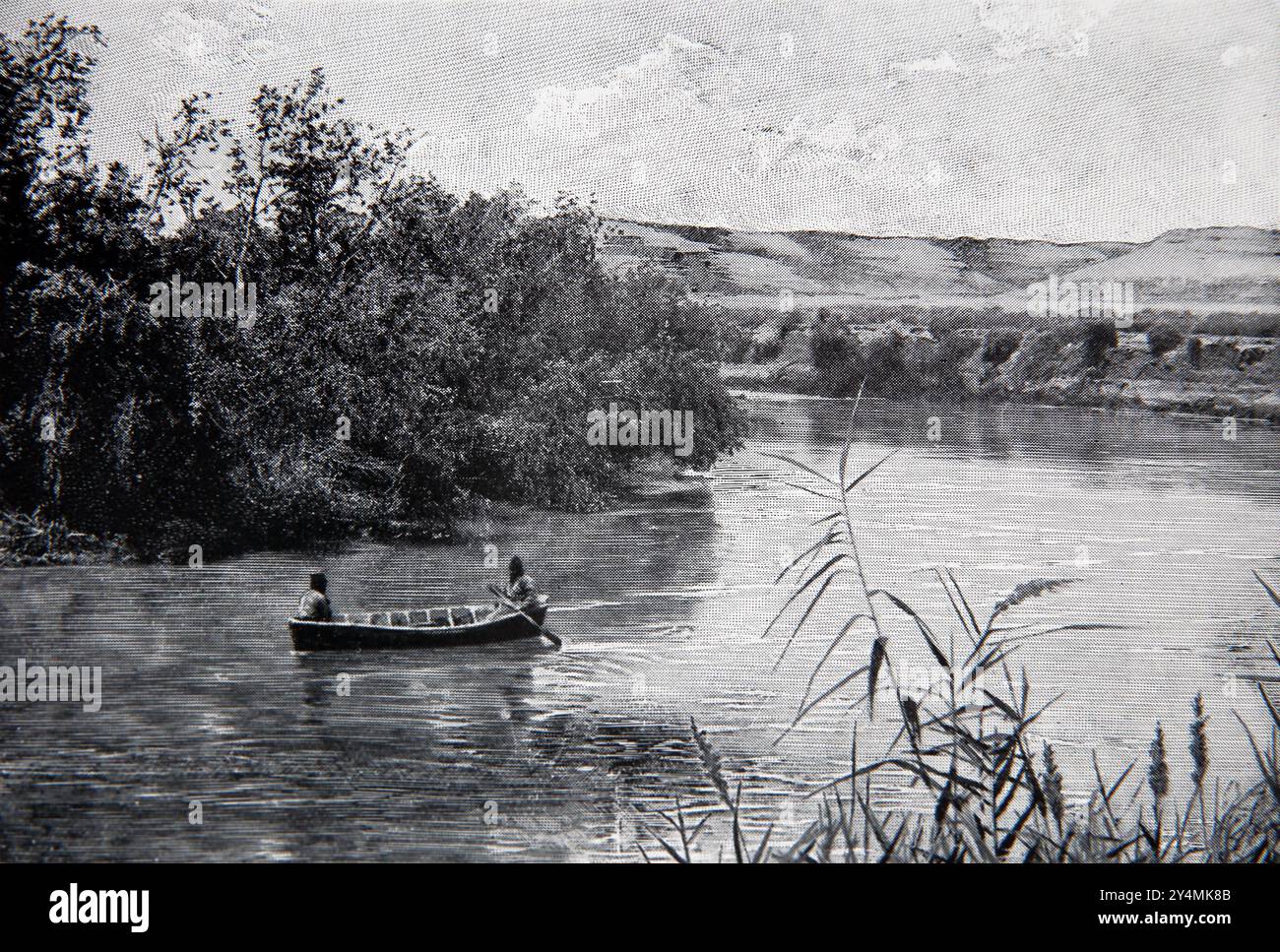 Fotografia storica del XIX secolo della vista del fiume Giordano nella Bibbia Antica della famiglia completa nazionale del XIX secolo (illustrati Family Bib Foto Stock