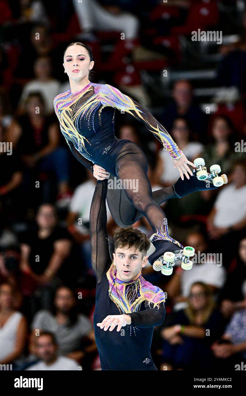 MICOL MILLS & TOMMASO CORTINI (ITA), durante Senior Pairs, Long Program, agli Artistic World Skate Games 2024, alla Fiera di Rimini, il 16 settembre 2024 a Rimini. Crediti: Raniero Corbelletti/AFLO/Alamy Live News Foto Stock
