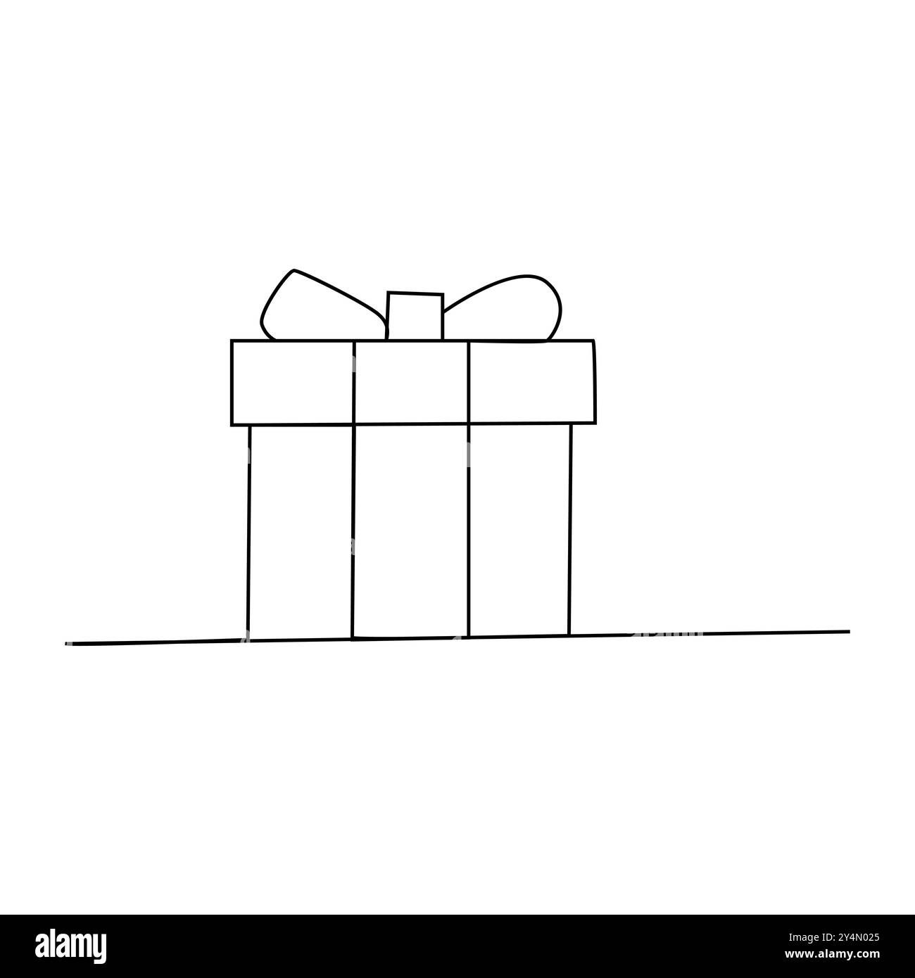 Confezioni regalo appese. Disegno continuo su una linea disegno disegno sulla linea disegno della confezione regalo. Pacchetto a sorpresa avvolto per la festa di natale o di compleanno . Illustrazione Vettoriale