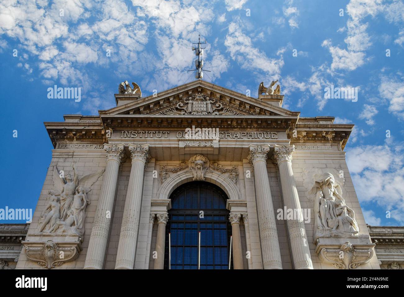 Sezione alta del Museo Oceanografico, inaugurato nel 1910 dal riformatore modernista di Monaco, il Principe Alberto i, Monaco Ville, Principato di Monaco Foto Stock
