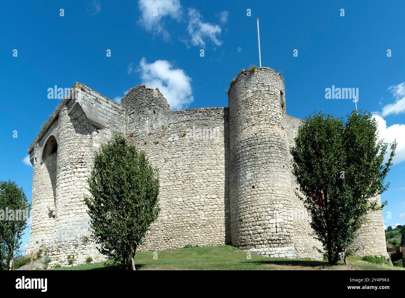 Castello fortificato di Billy, che mostra l'architettura medievale del XIII secolo nel dipartimento di Allier, Auvergne-Rhône-Alpes, Francia Foto Stock