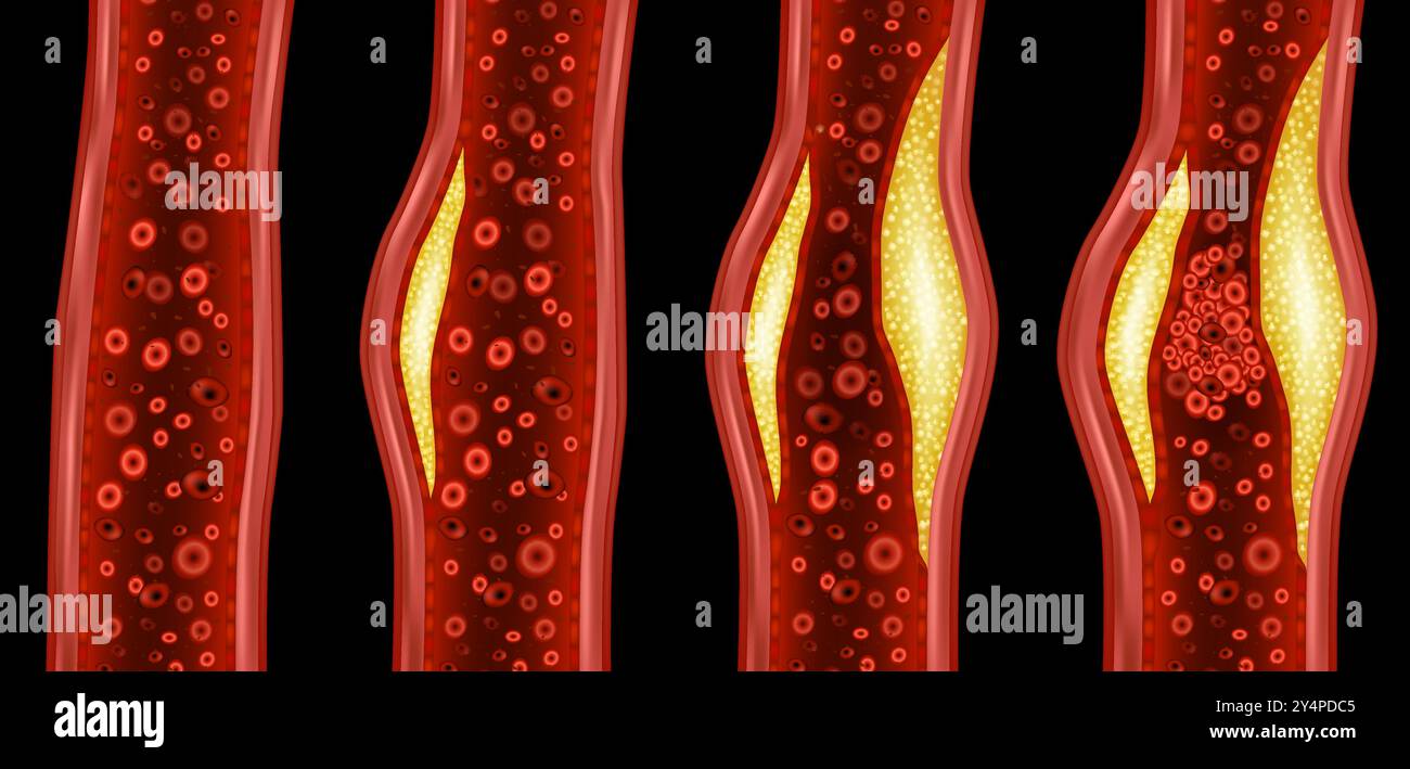 Arteria ristretta dalla placca e dall'arteria normale. Placca aterosclerotica. Illustrazione Vettoriale