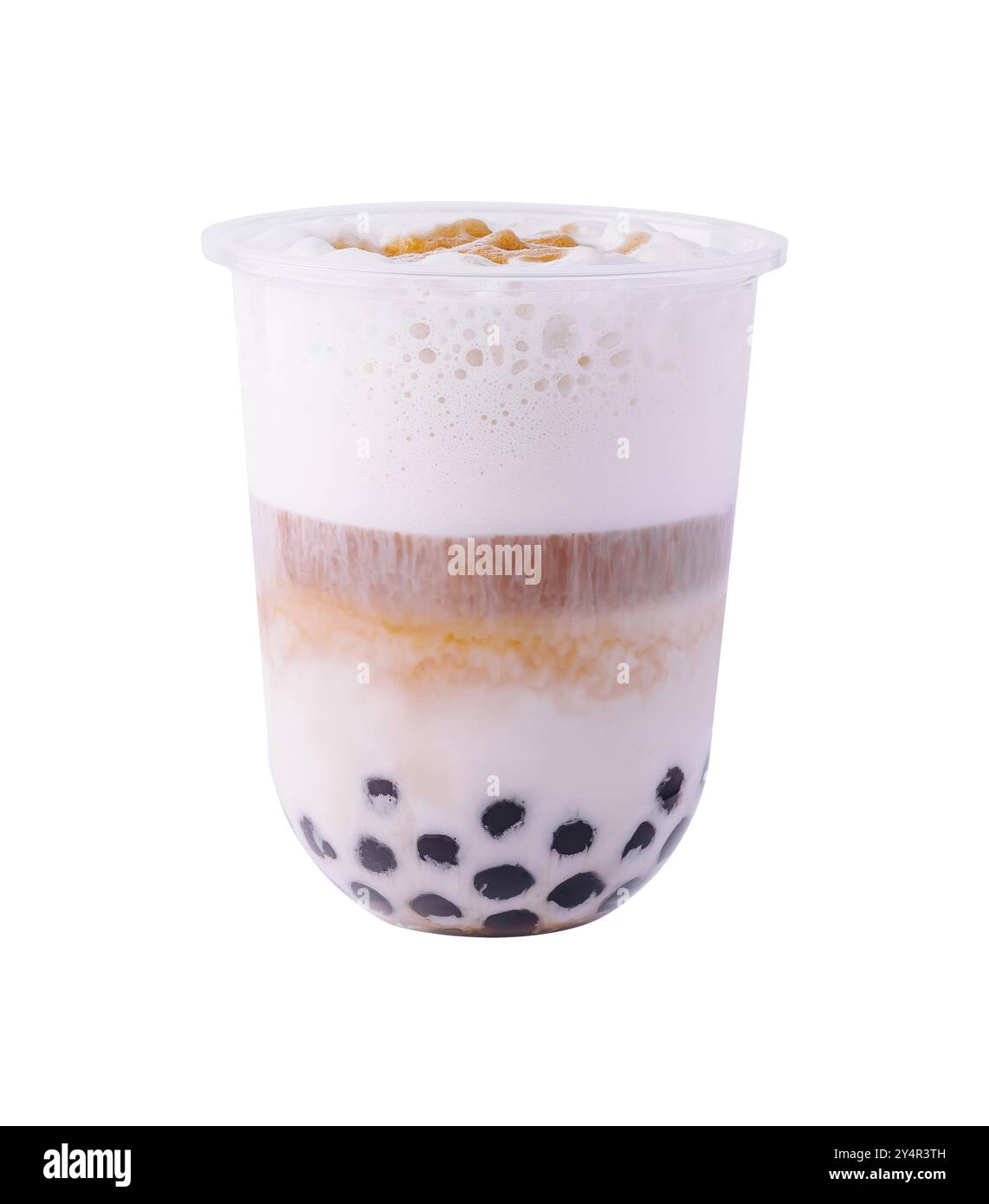 Tè al latte tailandese freddo con bollicine in tazza di plastica Foto Stock