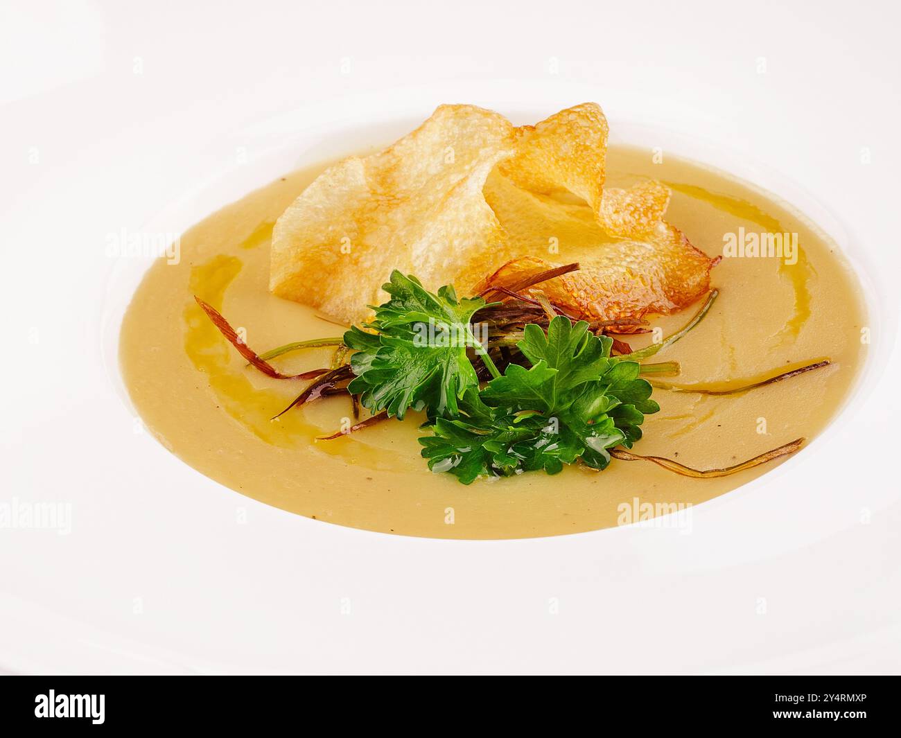 Zuppa di zucca con patatine fritte Foto Stock