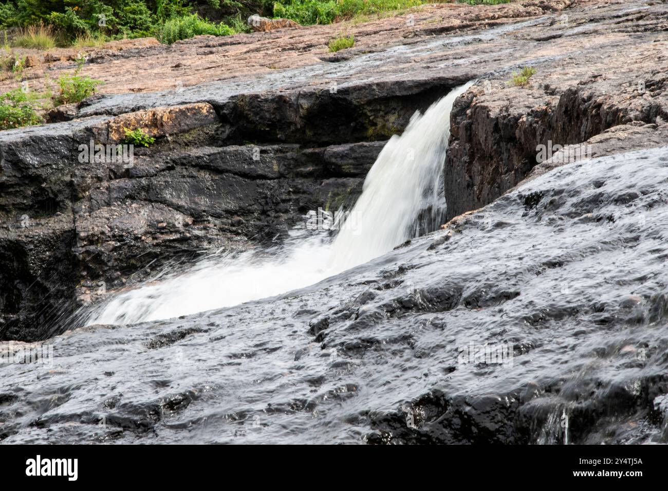 Cascata sul fiume Manuels a Conception Bay South, Terranova & Labrador, Canada Foto Stock